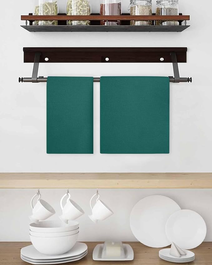 Green Dish Towels Set, Waffle Weave Kitchen Towels Microfiber Towels Cleaning, Luxurious Solid Pure Modern Minimalist Abstract Art Soft Absorbent Dish Drying Towels Hand Towels 3 Pack 15.7x23.6 Inch - Image 3
