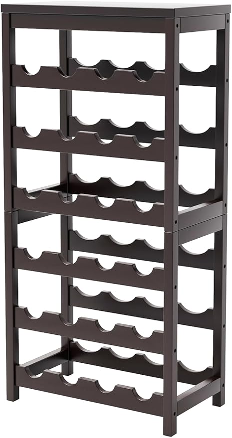 24 Botttle Wine Rack Freestanding Floor, 6 Tier Wine Rack Shelf with Table Top, Bamboo Wine Rack, Wine Storage Shelves Kitchen Bar Dining Room Living Room - Dark Brown