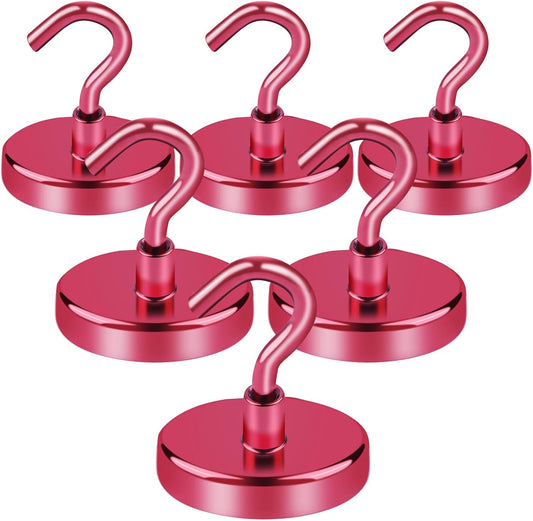 LOVIMAG Cruise Ship Essentials, 110Lbs Cruise Door Magnets, Red Cruise Magnetic Hooks, Magnetic Hooks Heavy Duty for Hanging Celling, Grill, Refrigerator Kitchen-6 Pack