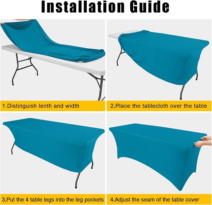 Smiry 2 Pack Spandex Table Cloth 4FT, Elastic Fitted Teal Tablecloth - Image 5