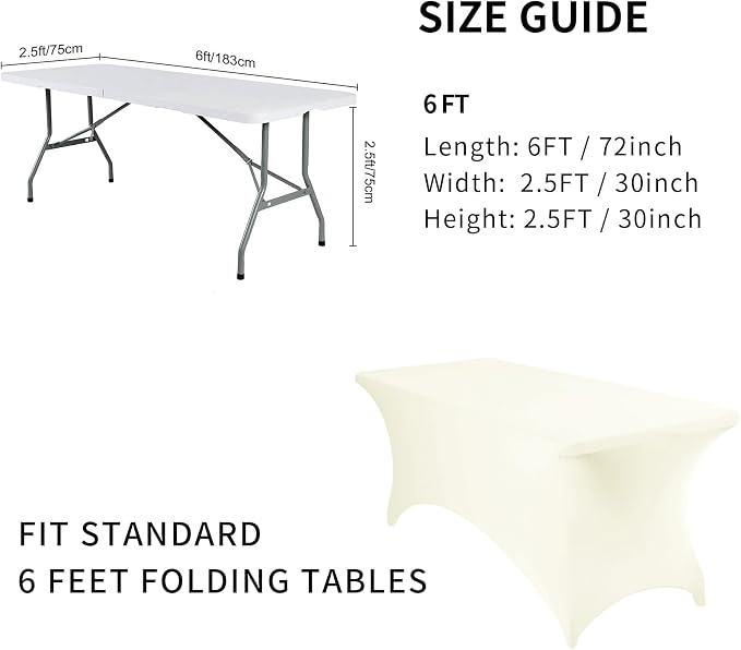 Fokitut 6 Pack Spandex Table Cover for 6FT Table Universal Fitted Stretch Tablecloth for Party, Banquet, Wedding and Events-Ivory - Image 4
