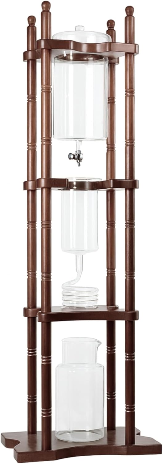 Nispira Cold Brew Drip Tower Iced Coffee Maker Glass Wooden Stand 25 Cups