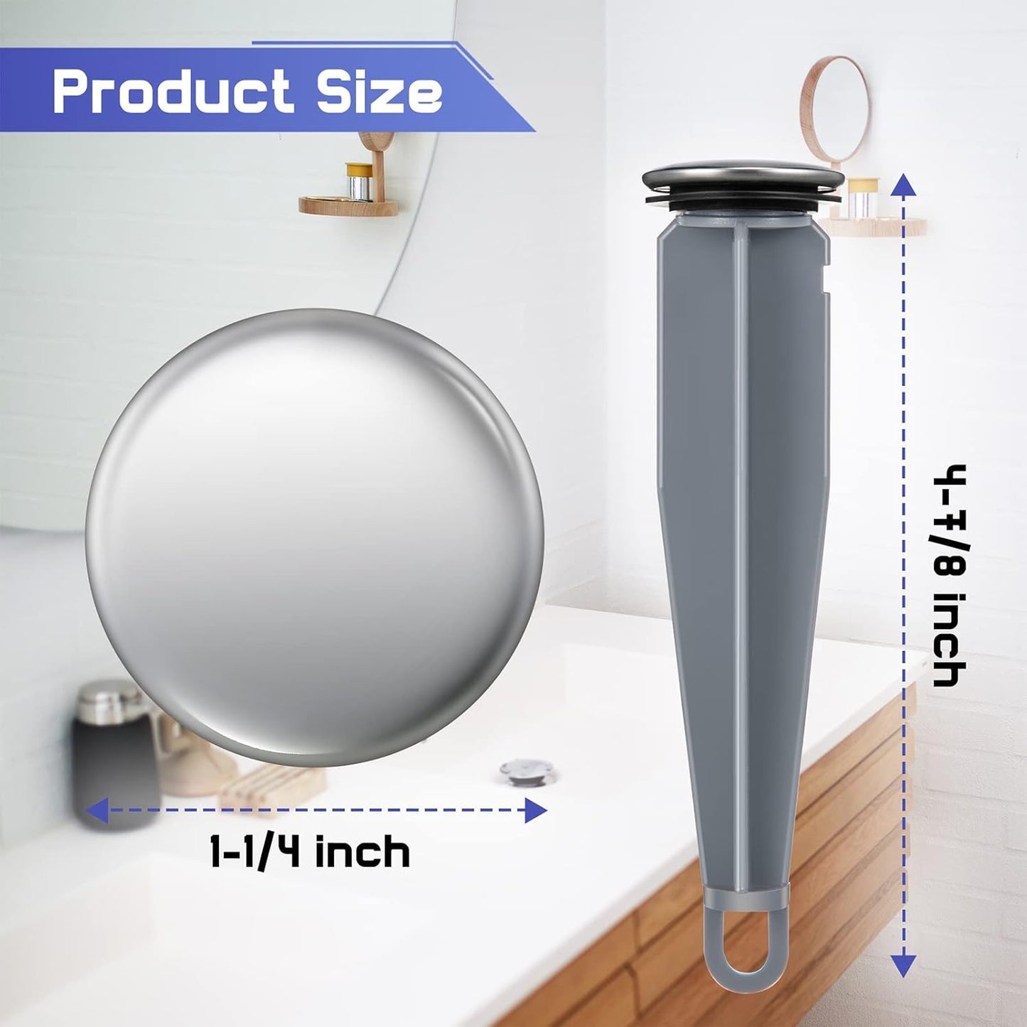 Enhon Pop up Stoppers Compatible with Moen Drain Components, Chrome Bathroom Sink Drain Plunger, 4-7/8 Tall, 1-1/4 Cap Dia, with 1 Mounting Hole and Gasket Seal, Replacement for 88994 (6 Pack)