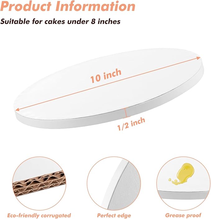 15 Pack Cake Drums 10 Inch Round Cake Boards White 1/2” Thick Cake Drum Corrugated Cardboard Cake Base for Multi-Layer Cakes Sturdy Cake Decorating Supplies - Image 4