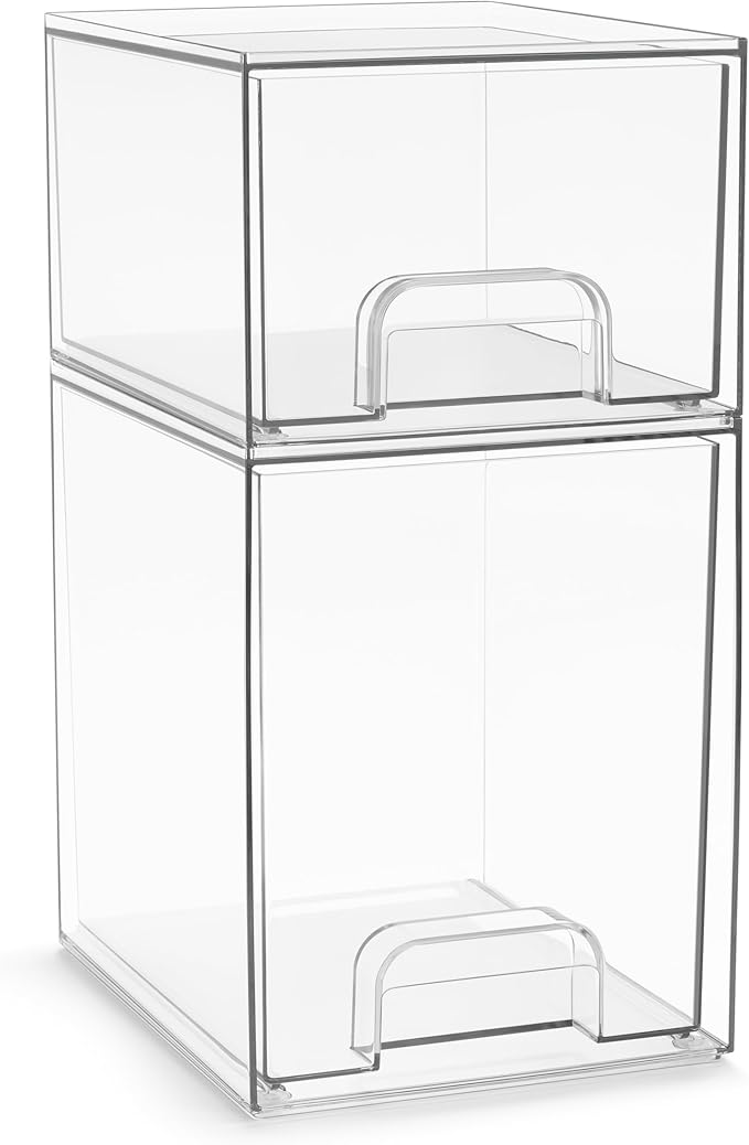 Sorbus Clear Stackable Storage Drawers (2 Pack, 7.6'' and 4.4'' Tall) by Sorbus