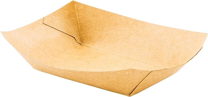 Restaurantware-Bio Tek 4 Ounce Paper Boats, 50 Disposable #25 Food Trays - PE Lining, Durable, Kraft Paper Food Baskets, For Concession Stands, Picnics, or Fairs, Stackable by Restaurantware