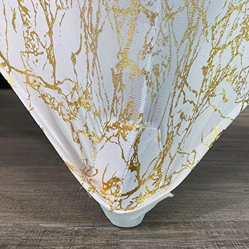YOUR CHAIR COVERS 8 ft Spandex Rectangular Table Cover, White/Gold Marbling - Image 5