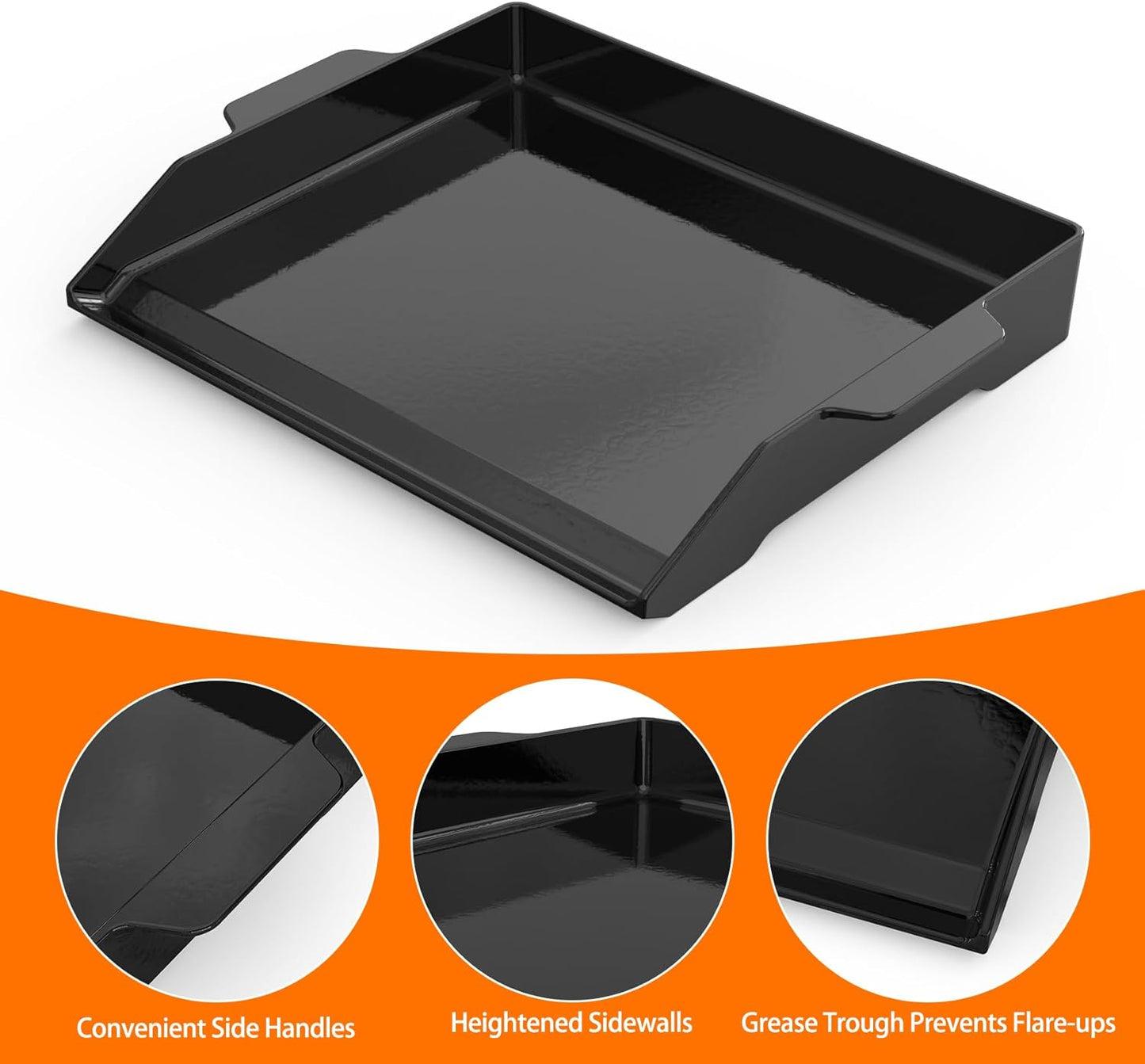 Onlyfire Universal Enamelled Cast Iron Griddle, BBQ Flat Top Griddle for Any Grills and Gas Hob, 18.6" x 14"