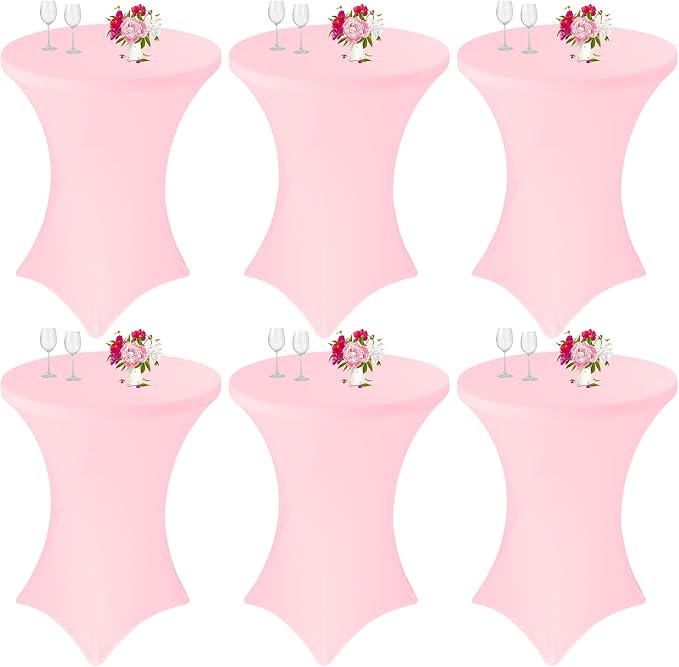 6 Pack Cocktail Spandex Tablecloth 32"x43" Pink Stretch Square Corners Cocktail Table Cover Fitted High Top Round Table for Bar Wedding Birthday Party Banquet by JALANCY