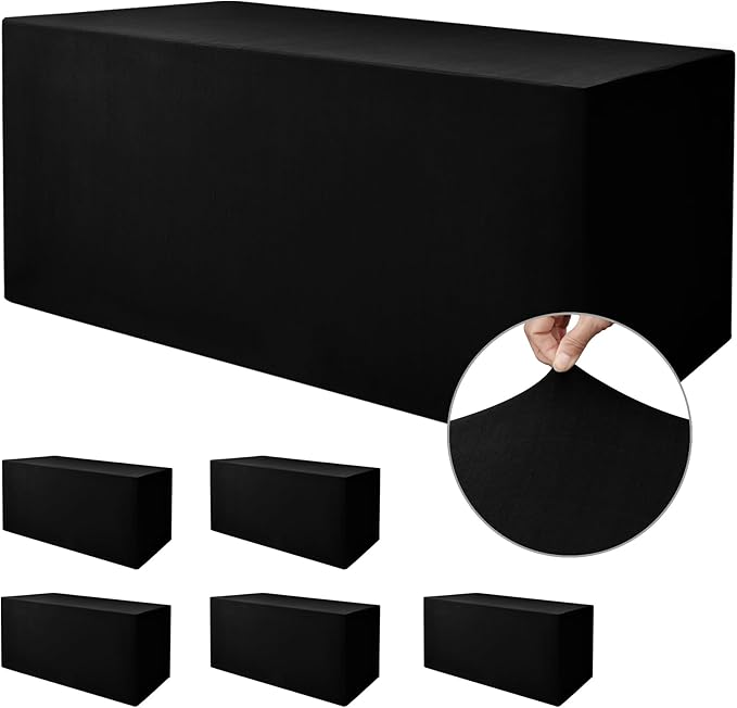 Nasitos Black Rectangle Spandex Fitted Table Clothes 6 Pack 48x24 in by Nasitoshomedecor