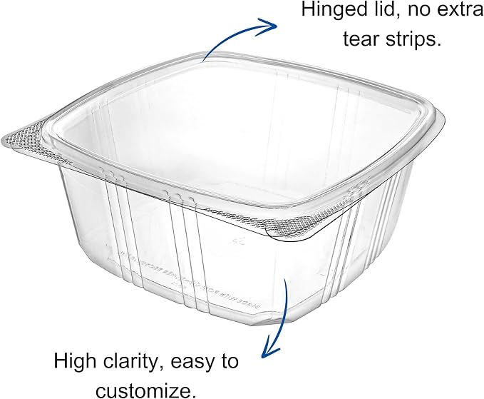 64oz RPET Clear Hinged Lid Deli Container - 200Pcs - Image 4