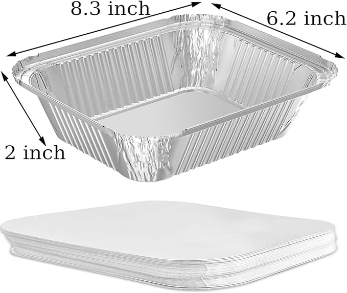 WANBAO 8.3"x6.2" 2.25LB Disposable Tin Foil Pans with Lids, 100 PACK | Aluminum Pans To Go Containers for Cooking, Baking, Catering Party Meal Prep, Take Out - Image 4