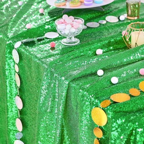 QueenDream 60x102 Inch Green Sequin Table Cloth for Party Birthday Wedding - Image 6