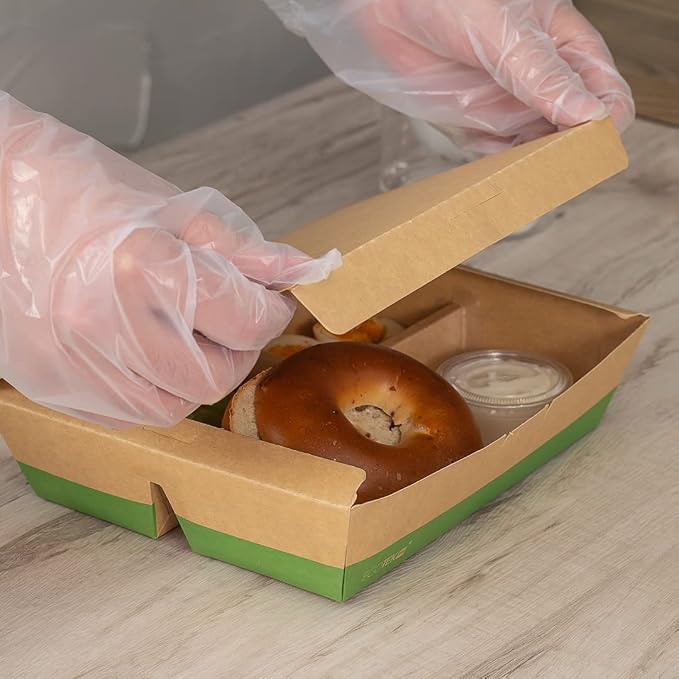 Restaurantware-Eco Tek 50.7 Ounce To Go Boxes, 100 Bento Boxes - 3 Compartments, Tab Lock Closure, Kraft and Green Paper Take Out Box, PLA Lining, For Restaurants or Parties - Image 6