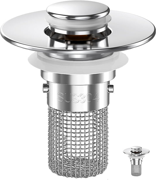 Sink Stopper Hair Catcher, Pop-up Sink Drain Strainer with Removable Stainless Steel Strainer Basket Hair Catcher, Bathroom Sink Strainer for Bathroom Sink Stopper Replacement (1PACK)