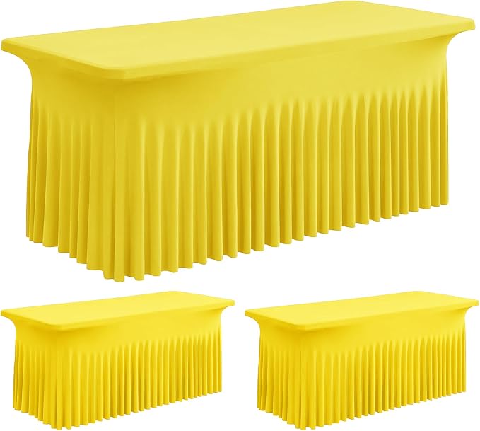 Leegleri 2 Pack Yellow Spandex Fitted Table Clothes for 6 Foot Rectangle Tables - Wrinkle Free, Perfect for Banquets, Weddings & Parties by LeegleriTableSkirt