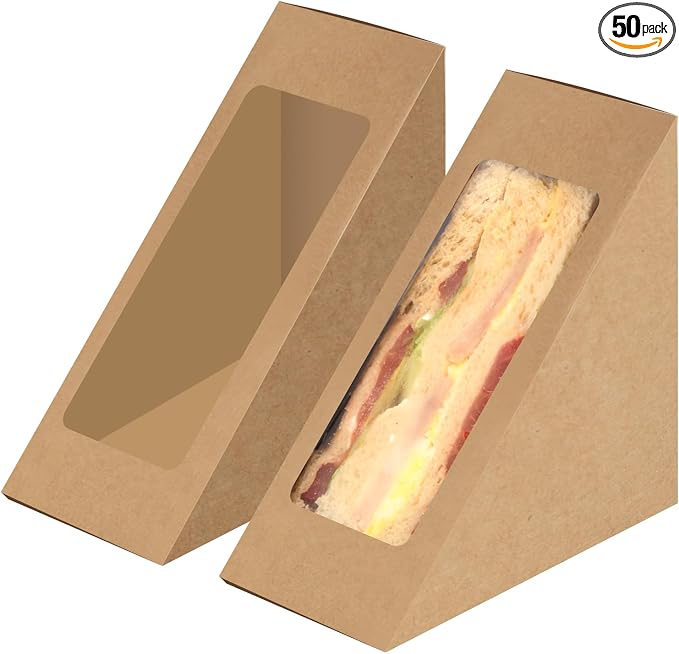 Paper Sandwich Box 50 Pieces Sandwich Take Out Boxes with Window Paper Take Out Containers Mini Burger Boxes for Bakery, Restaurant Takeaway service by Cyblinia