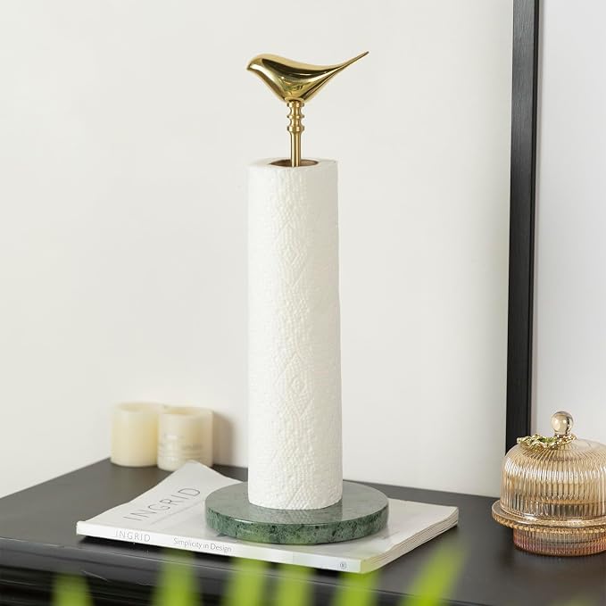 Paper Towel Holder Countertop with Heavy Marble Base, Standing Paper Towel Roll Holder for Kitchen Bathroom, with Weighted Base for One-Handed Operation (Green Base) - Image 4