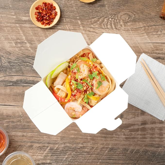 Restaurantware 32 oz Round White Paper Noodle Take Out Container, 200 Pack - Image 10
