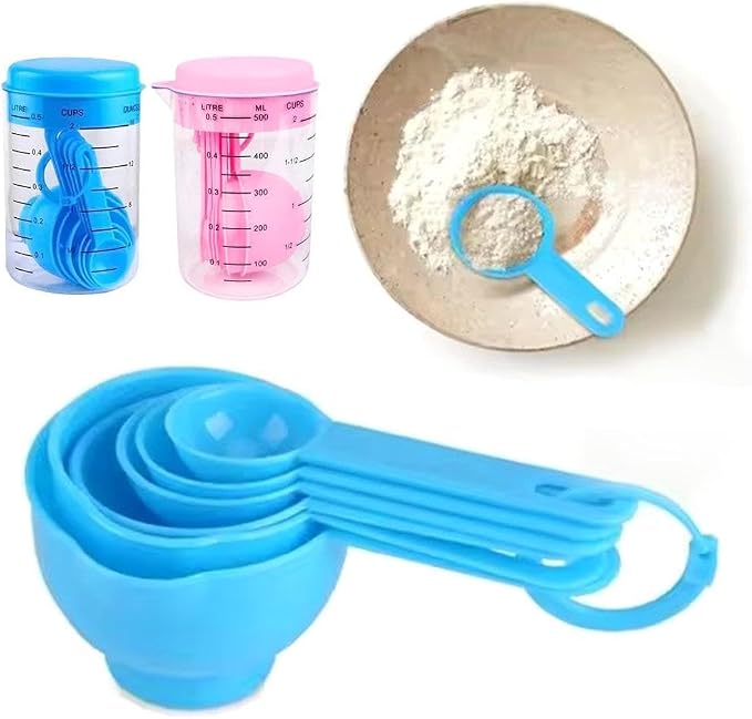 7 Piece Kitchen Measuring Tool, Plastic Measuring Cup Measuring Spoon with Scale Scale Set Plastic Measuring Cup Set Kitchen Tool, Nesting Measuring Cups Measuring Cups, for Cooking (Blue) - Image 2