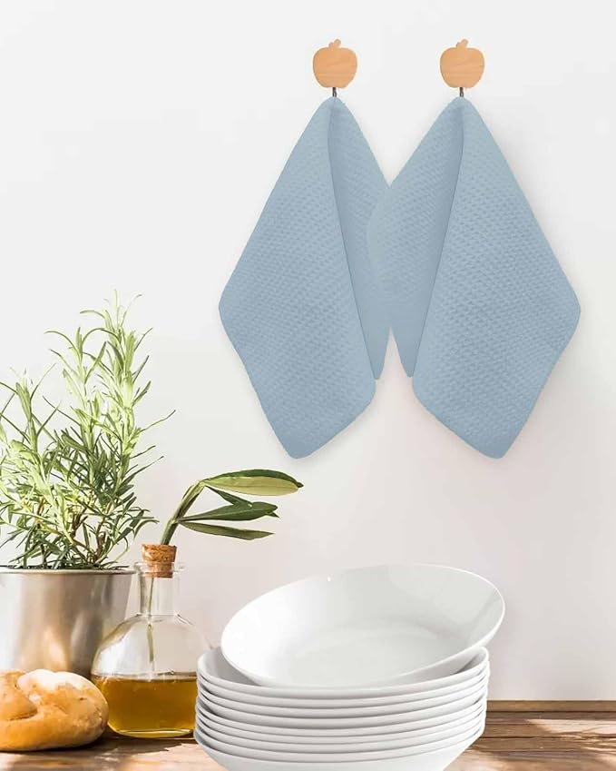 Blue Dish Towels Set,Waffle Weave Kitchen Towels Microfiber Towels Cleaning, Winter Sky Blue Modern Abstract Minimalist Solid Pure Pastoral Soft Absorbent Dish Drying Towels Hand Towels 2 Pack 12x12In - Image 2
