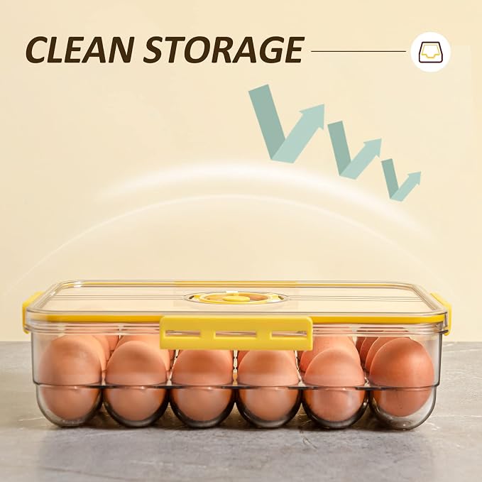 CottonColors Egg Holder 24 Container With Lids for Timer 2 pack | Refrigerator Stackable Storage Refrigerator Organizer - Image 4