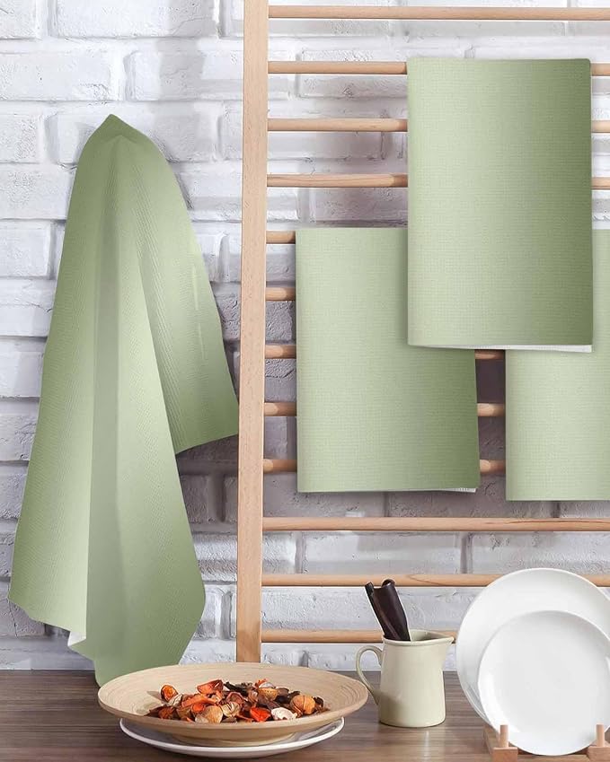 Gradient Sage Green Dish Towels Set, Waffle Weave Kitchen Towels Microfiber Towels Cleaning, Contemporary Minimalist Solid Color Soft Absorbent Dish Drying Towels Hand Towels 3 Pack 15.7x23.6 Inch - Image 2