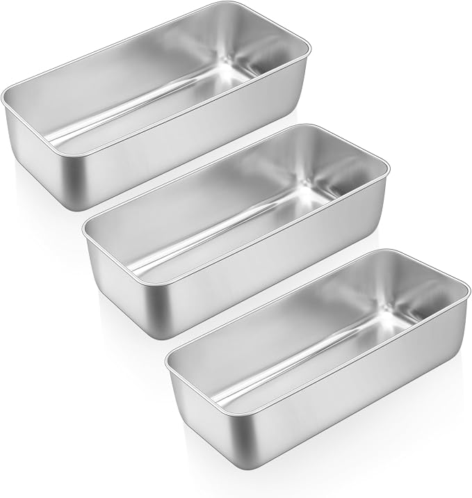 E-far Loaf Pan for Bread Baking-3 Pack, 12” x 5” Stainless Steel Loaf Pans | Large Long Metal Baking Tins for Homemade Bread, Banana Cake Meatloaf Sourdough Lasagna, Nontoxic & Dishwasher Safe by E-far