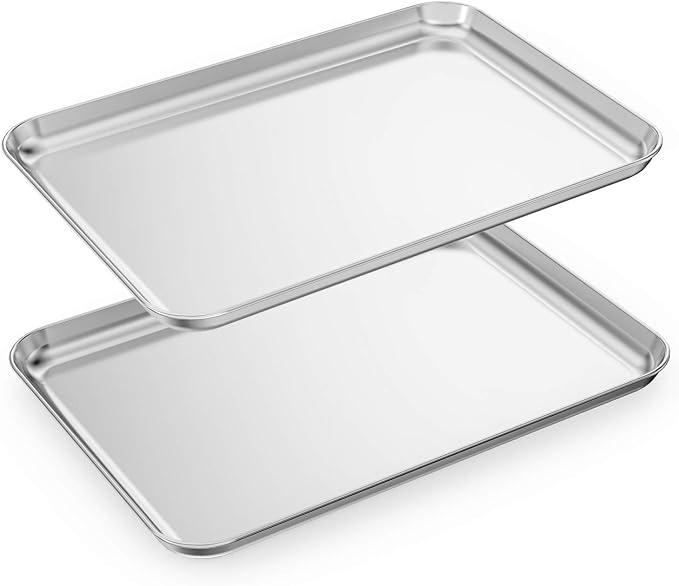 Baking Sheets Set of 2, HKJ Chef Cookie Sheets 2 Pieces Stainless Steel Baking Pans & Toaster Oven Tray Pans, Rectangle Size 23.54L x 15.67W x 1.18H inch & Non Toxic & Healthy & Easy Clean by HKJ+Chef