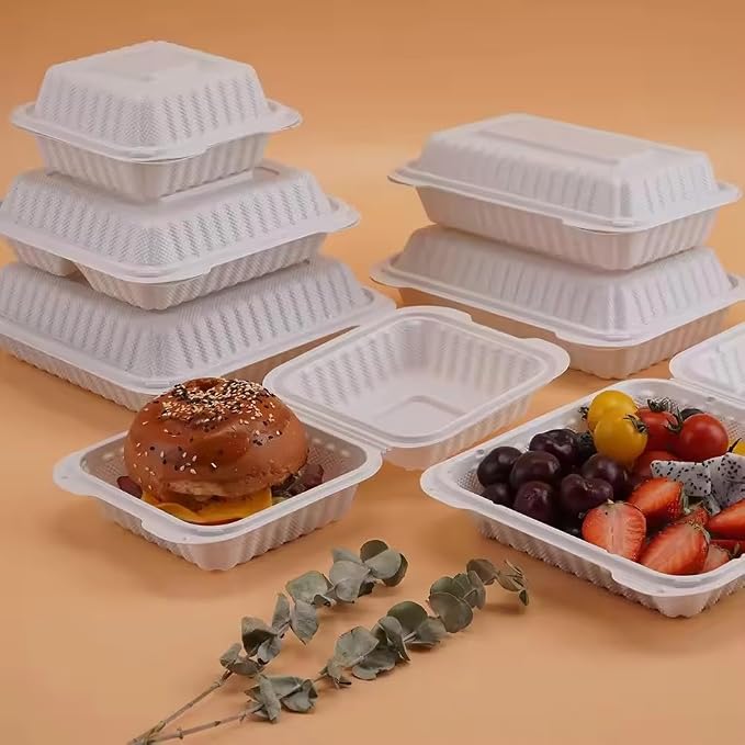 7"×7" 3-Compartment- 150 Pack Plastic Clamshell Take Out Food Containers Heavy-Duty Togo Disposable Lunch Box With Secure Snap Hinged Lid Meal Prep for Parties Restaurants - Image 3