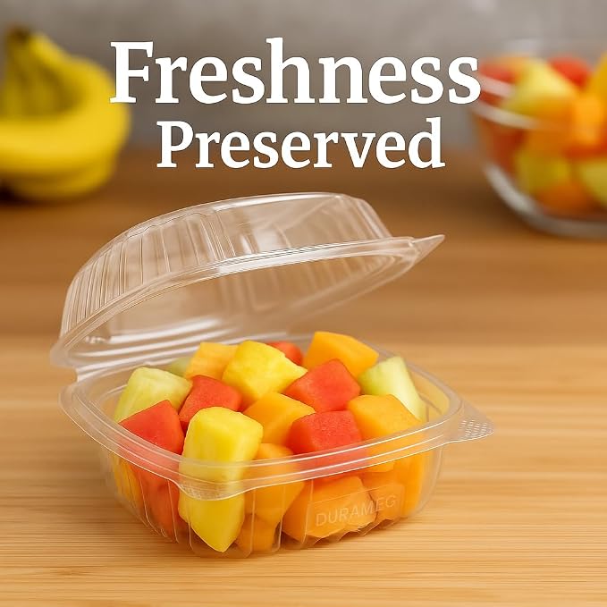 Durameg Clamshell Containers 5" Square Clear Hinged [400 Pack] Take-Out Plastic Salad Containers | To-Go Sandwich Containers [Size: 5 3/8" x 5 1/4" x 2 5/8"] - Image 2