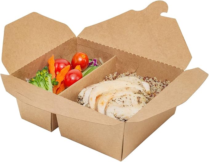 Restaurantware-Bio Tek 47 Ounce Paper Take Out Containers, 200 2-Compartment Kraft Take Out Boxes - Greaseproof, Tab-Lock Closure, Kraft Paper To Go Boxes, Sturdy, Safe For Hot Or Cold Foods by Restaurantware