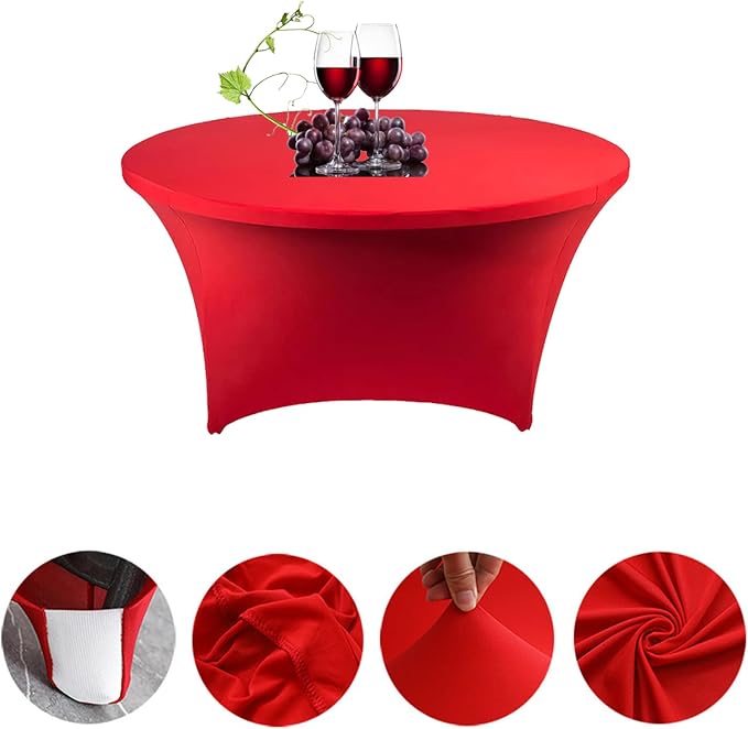 SSYAQRA 4 Pack 60 Red Spandex Tablecloth - 5FT 60 in Red Round Stretch Tablecloth Elastic Table Cloths Washable and Wrinkle Resistant Stretch Table Cover for Wedding Event & Parties - Image 3