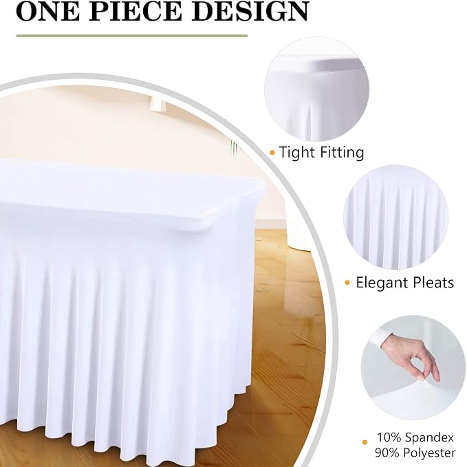 ManMengJi White Spandex Table Cover 6FT, Stretch Tablecloths with Skirts for Rectangle Tables, Wrinkle Resistant, Perfect for Weddings, Parties, Vendors - Image 2