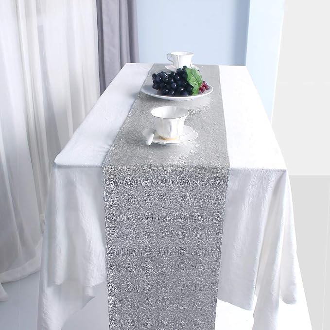 Silver Sequin Table Runner 12 Pack, 12x108 Inch Glitter Table Runner - Image 8