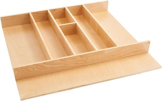 Rev-A-Shelf Trim-to-Custom-Fit Silverware Drawer Organizer For Kitchen Utensils, Cutlery Cabinet Storage Divider Insert, 23.98 x 21.97 In, Maple Wood, 4WUT-3 by Rev-A-Shelf