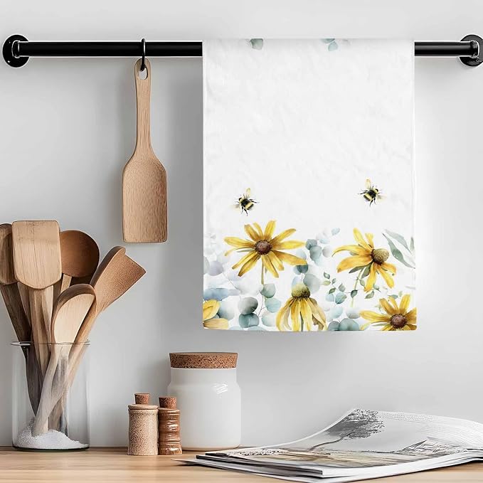 Pastoral Plants Kitchen Towels Set of 2 Watercolor Eucalyptus Trees Yellow Peppermint Decorative Dish Towels Ultra Soft Microfiber Absorbent Reusable Dishcloths for Kitchen Drying, 18x28 Inch - Image 7