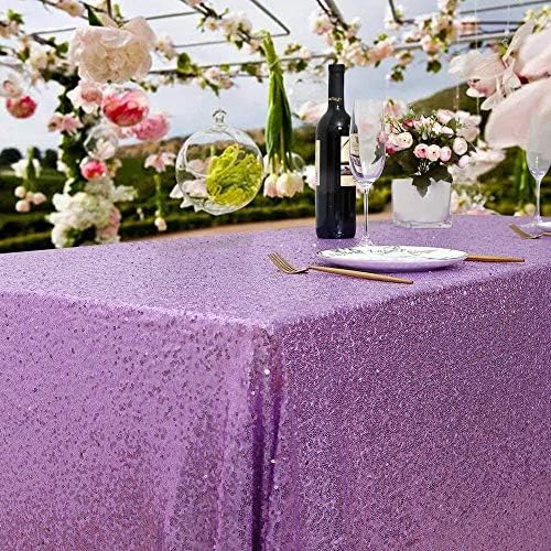 Seamless Sequin Tablecloth 90"x132" Lavender Rectangle Party Table Cover - Image 2