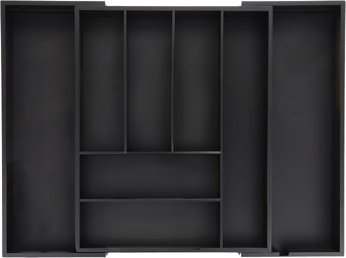 Relaxdays Extendable Cutlery Tray, Bamboo, 6-8 Compartments, HWD: 6.5 x 35-58 x 43.5 cm, Kitchen Drawer Insert, Black, Fibreboard, 6.5 x 35 x 43.5 cm by Relaxdays
