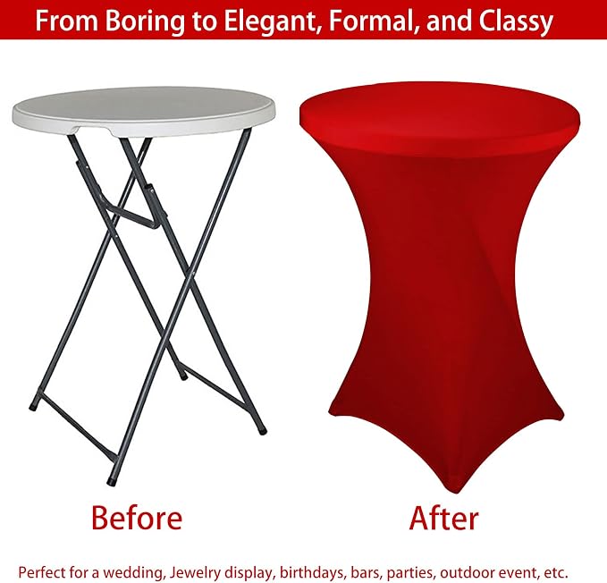 6 Pack Cocktail Spandex Tablecloth 32"x43" Red Stretch Square Corners Cocktail Table Cover Fitted High Top Round Table for Bar Wedding Birthday Party Banquet - Image 5