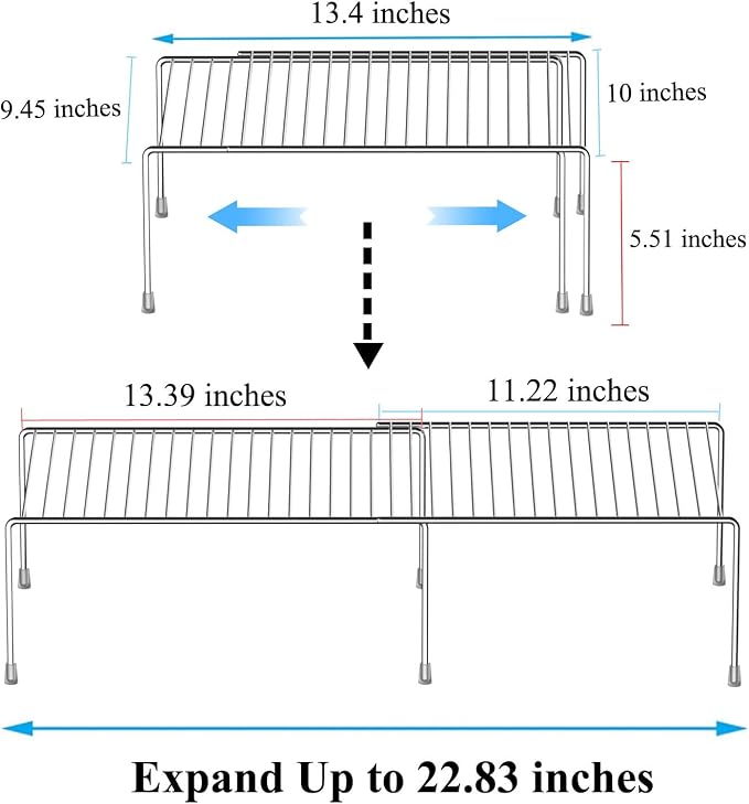 Kitchen Cabinet Expandable Shelf Organizers, Adjustable Metal Wire Pantry Storage Shelves, Plate Dish Organizer Rack for Cabinets, Cupboard, Counter, Freezer, Countertop, Chrome - Image 3