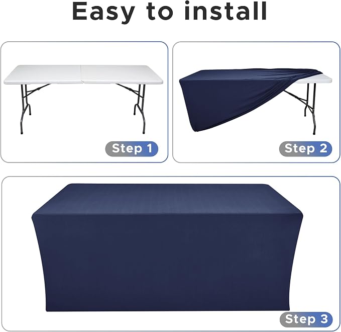 Rectangle Spandex Fitted Tablecloths For Vendor 2 Pcs 72X30 Inch Navy - Image 4