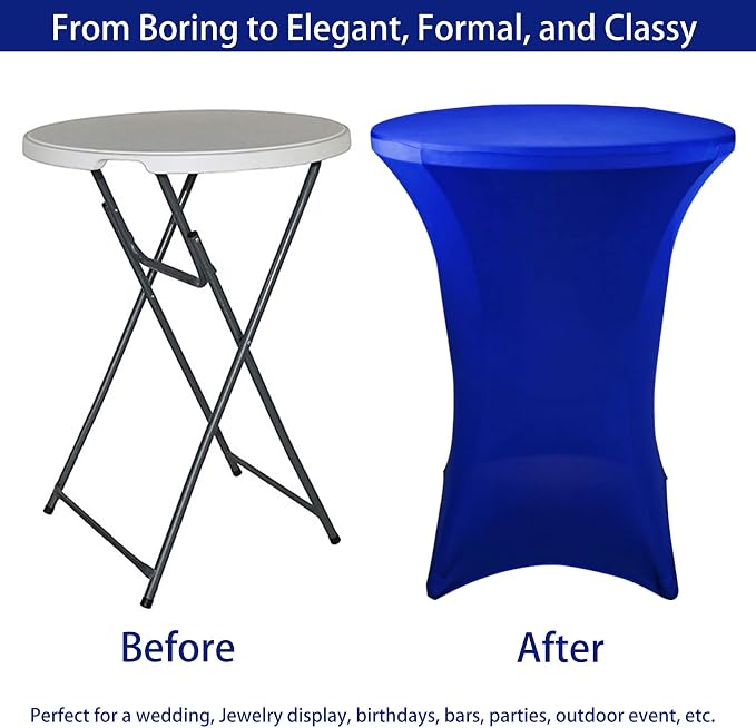 6 Pack Cocktail Spandex Tablecloth 32"x43" Royal Blue Stretch Square Corners Cocktail Table Cover Fitted High Top Round Table for Bar Wedding Birthday Party Banquet - Image 5
