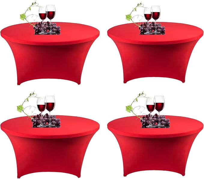 SSYAQRA 4 Pack 60 Red Spandex Tablecloth - 5FT 60 in Red Round Stretch Tablecloth Elastic Table Cloths Washable and Wrinkle Resistant Stretch Table Cover for Wedding Event & Parties by SSYAQRA