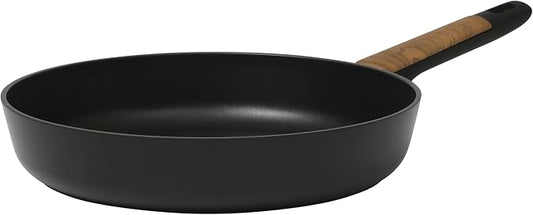 Oster Platinum Oxburg 10 Inch Frying Pan Forged Aluminum PFA Free Non-toxic Premium Ceramic Non Stick Interior Skillet, Kitchen Egg Pan, Omelet Pan - Black w/Wood Handles by Unknown