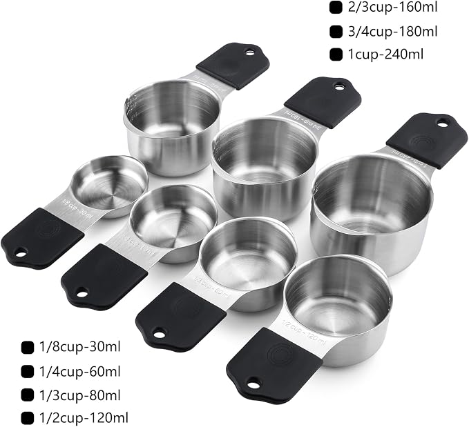 Magnetic Measuring Cups Set of 7 Stainless Steel Stackable Measuring Cups | Heavy Duty Measuring Cups for Dry and Liquid Ingredients - Image 2
