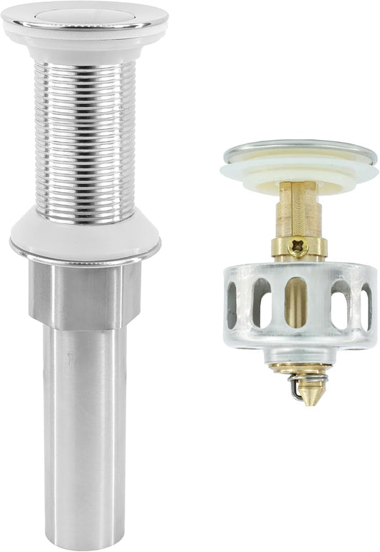 Bathroom Sink Drain,Drain Stopper Bathroom Sink Without Overflow,Small Cap Pop Up Drain Assembly with Detachable Strainer Basket,Built-in Anti-Clogging, Stainless Steel Nut Brushed Nickel