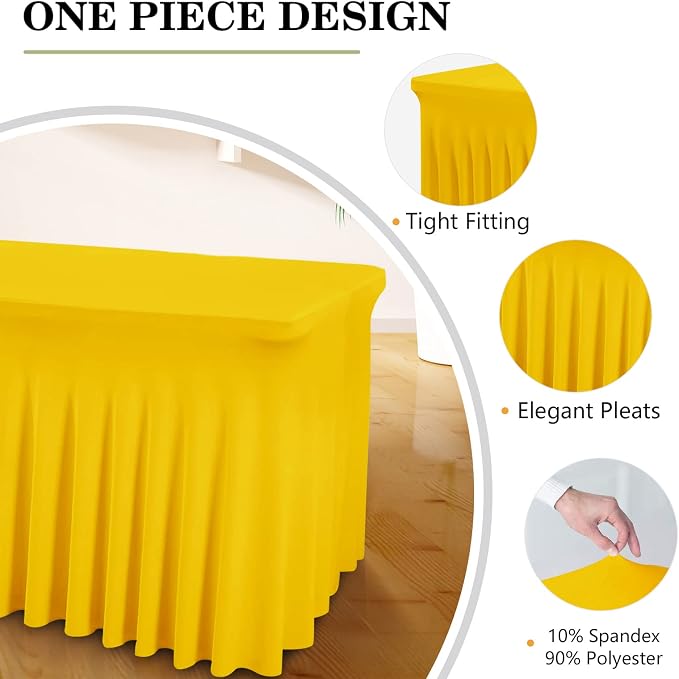ManMengJi Yellow Spandex Table Cover 6FT 2Pack, Stretch Cloths with Skirts for Rectangle Tables, Wrinkle Resistant Stretchable Tablecloth for Weddings, Parties, Vendors - Image 2
