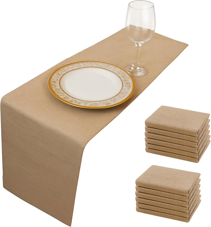 12 Pack Burlap Table Runners 12x108 Inch - Natural Jute Rustic Farmhouse Table Runner Decor for Western Wedding, Farmhouse Party, Holiday & Kitchen Dining Table (Brown, 12x108 12PC) by Unknown