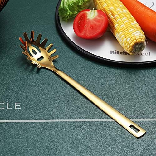Gold Spaghetti Spoon, Berglander Pasta Server With Titanium Gold Plating, Stainless Steel Spaghetti Server For Cooking, Pasta Fork, Noddle Fork, Dishwasher Safe, Easy to Clean - Image 2
